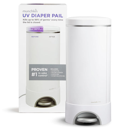 UV Diaper Pail #1 in Odor Control, LED UV Lights Kills 99% of Germs and Odor Causing Bacteria on Lid Surface, Includes 1 UV Refill Ring and 1 UV Snap, Seal & Toss Bag