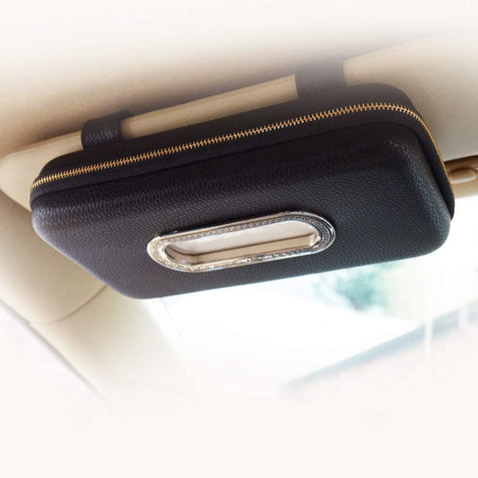 Car Tissue Holder, Sun Visor Napkin Holder, Car Visor Tissue Holder, Luxury PU Leather Backseat Tissue Case Holder (Black)